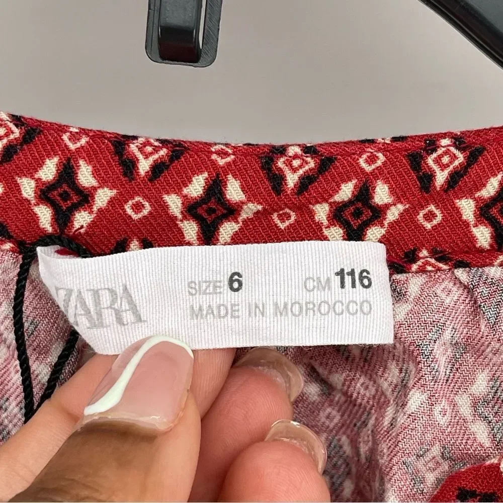 Zara Girl’s Red Abstract Aztec Print 100% Viscose Pullover Cropped Top Size 6